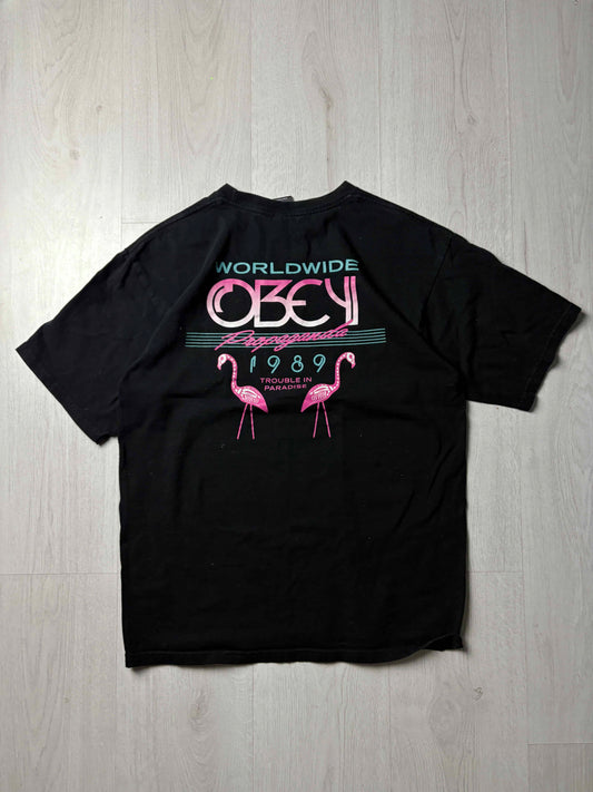 Obey T-shirt – Zwart – Flamingo Disco Graphic – Medium