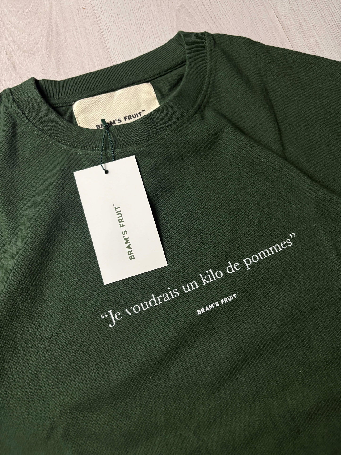 🍏 Brams Fruit T-shirt “Je voudrais un kilo de pommes” Groen –  Meerdere Maten